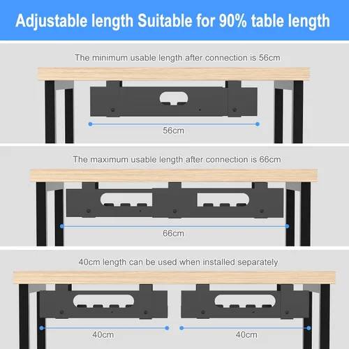 Vista 5 de Organizador de cables para debajo del escritorio, organizador de cables ajustable grande debajo de la mesa, organizador de cables para escritorio