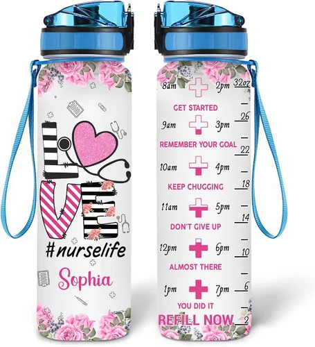 Vista 11 de Estetoscopio personalizado para enfermera, botella de agua motivacional de 32 onzas, nombre personalizado, enfermera, regalos para graduación