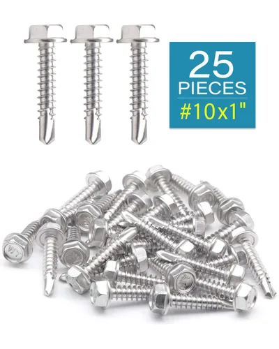 Vista 2 de IMScrews 25 tornillos autoperforantes con cabeza hexagonal de acero inoxidable #10 x 1, tornillos Tek de chapa de rosca completa de acero inoxidable