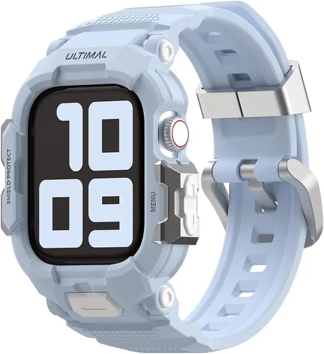 Vista 8 de ULTIMAL Correa resistente compatible con Apple Watch Band de 1.614 pulgadas, 1.575 pulgadas, SE3 SE2 SE Series 9/8/7/6/5/4 con funda, correa a