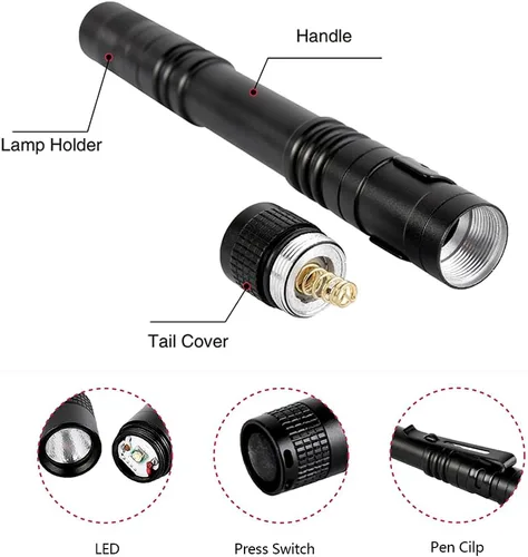 Vista 5 de Linterna LED roja, mini, linterna de bolsillo impermeable con clip, pequeñas linternas de luz roja para trabajo, astronomía, aviación, observación