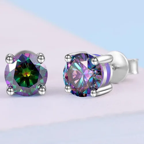 Vista 2 de Aretes de moissanita, 2 quilates, color D, claridad VVS1, solitario de corte redondo, aretes de plata de ley S925 para mujer y hombre, aretes
