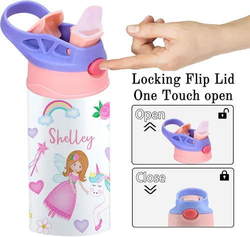Vista 4 de Botellas de agua personalizadas con nombre personalizado, botella aislada con tapa de popote, botellas de agua de acero inoxidable personalizadas