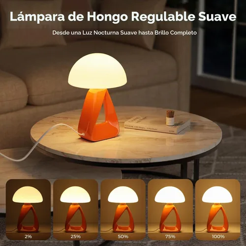 Vista 3 de Lámpara de hongo, pequeña lámpara de mesa para dormitorio, lámpara de noche creativa geométrica con base de cerámica, lámpara de mesa auxiliar