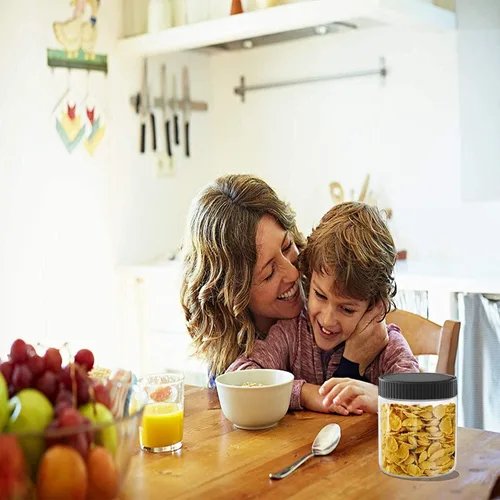 Vista 7 de Paquete de 6 tarros de plástico de 8 onzas con tapas negras Contenedores de almacenamiento de cocina recargables para alimentos secos, café, nueces
