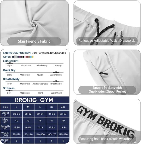 Vista 5 de BROKIG Pantalones cortos de gimnasio ligeros para hombre, pantalones cortos de entrenamiento atlético para hombre con bolsillos para culturismo