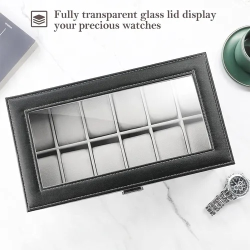 Vista 5 de ProCase Paquete organizador de caja de reloj de 12 ranuras con funda de reloj de viaje