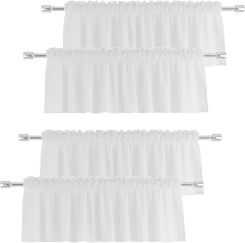 Vista 9 de Cenefas traslúcidas beige de 18 pulgadas, cortinas para ventana de sala de estar, dormitorio, cocina, mini paneles de cortina cortos pequeños
