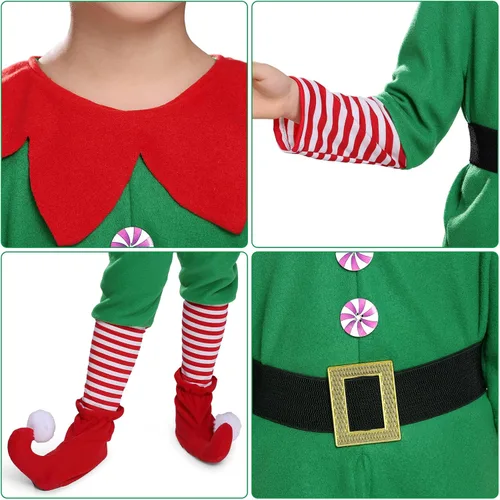 Vista 6 de Cowaski Disfraz de elfo para niños, disfraz de elfo de Navidad para niñas y niños. Disfraz de ayudante de Papá Noel, traje festivo de Navidad