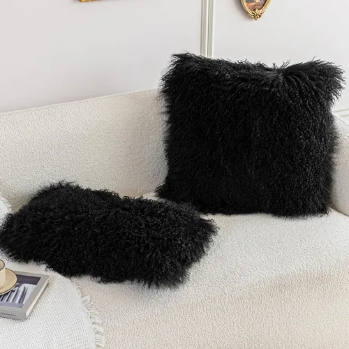 Vista 4 de MOOX Fundas de Almohada de Piel de Cordero Mongol Lumbar Decorativas de Piel de Oveja Funda de Almohada de Lana Auténtica Acento Tibetano Sala