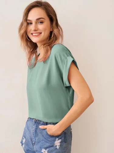 Vista 4 de Milumia Blusa casual de manga corta con cuello redondo y puños para mujer