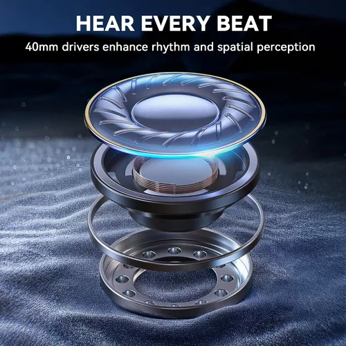Vista 9 de Pointcinco Auriculares híbridos con cancelación activa de ruido, auriculares inalámbricos Bluetooth 6.0 sobre la oreja, tiempo de reproducción de 50