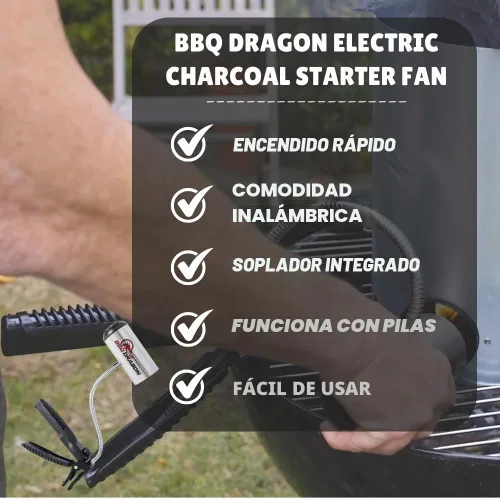 Vista 3 de Ventilador de carbón BBQ Dragon - Ventilador de parrilla inalámbrico para acampar, chimenea y parrillas - Ventilador de aire BBQ resistente