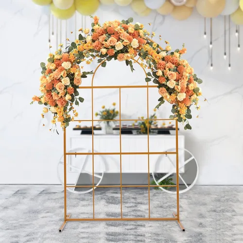 Vista 7 de Soporte de telón de fondo de arco de boda de 3.9 x 6.6 pies, soporte de arco de globos de metal, arco de boda dorado, marco de arco de globos