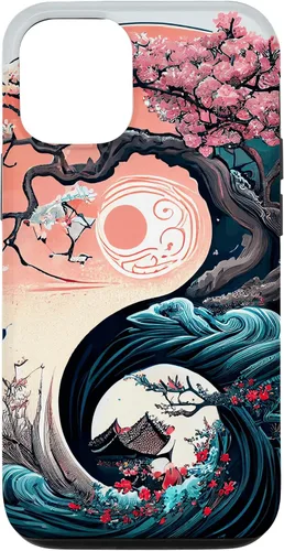Vista 27 de Funda para iPhone 11 Pro Max Yin Yang Cherry Blossom Bonsái y Great Wave