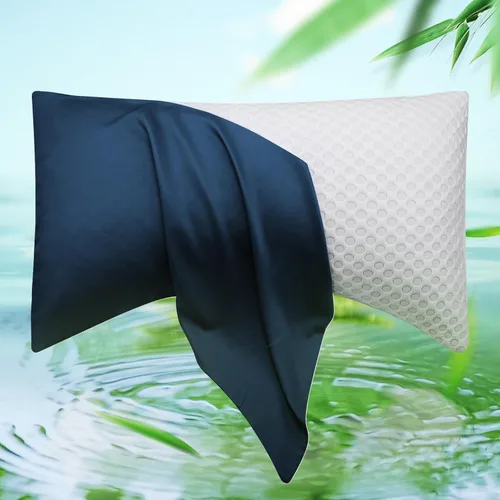 Vista 21 de Funda de almohada curvada para dormir de lado refrescante, tamaño Queen, 1 paquete de 20 x 30 pulgadas, color azul aguamarina Rayon Derived from