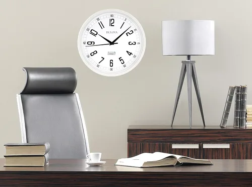 Vista 4 de Bulova Reloj de pared C5002 de precisión Movimiento de cuarzo de ultra alta precisión Marco redondo blanco moderno de gran tamaño de 12.5