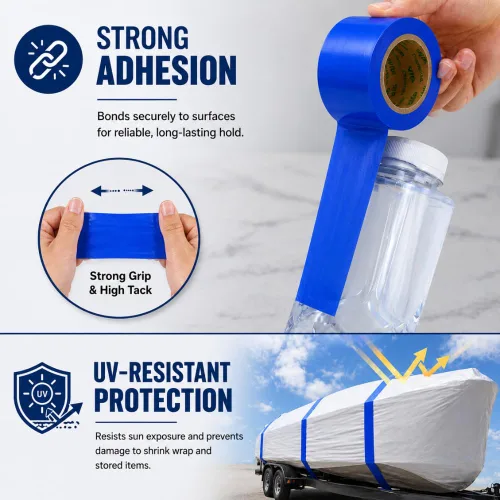 Vista 6 de Mr. Shrinkwrap Cinta de película retráctil de 2 pulgadas, impermeable, adhesiva, adaptable, ideal para reforzar costuras, parches y puertas