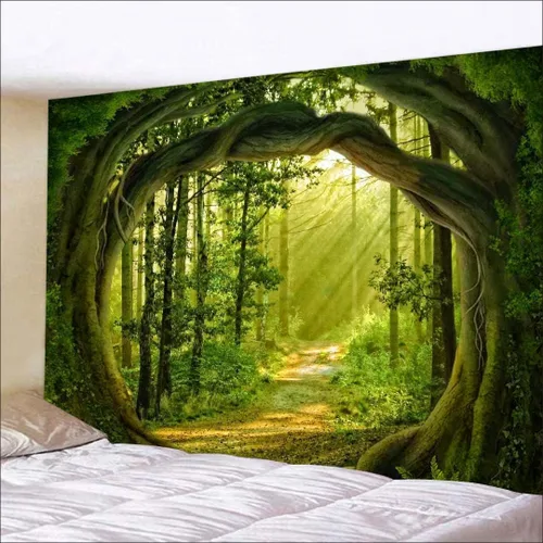 Vista 16 de FENDROM Tapiz de hojas de loto de naturaleza, tapiz de plantas, paisaje natural verde, para colgar en la pared, arte de pared 3D para dormitorio