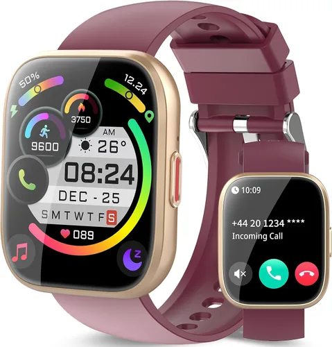 Vista 5 de aycy Reloj inteligente para hombres y mujeres, llamada Bluetooth, pantalla táctil HD de 1.85 pulgadas, reloj de fitness con monitor de frecuencia