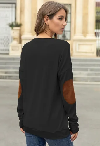 Vista 6 de Pink Queen - Blusa suelta de mujer con cuello redondo, camiseta de manga murciélago con parches
