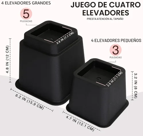 Vista 2 de Utopia Bedding - Elevadores de cama ajustables de 3, 5, 8 pulgadas - Juego de 4 elevadores de muebles resistentes para camas, sofá y escritorio