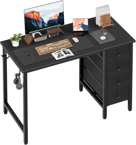 Vista 8 de Lufeiya Escritorio pequeño para juegos con 4 cajones de tela, 40 pulgadas, lindo escritorio de estudio para niños, niñas y adolescentes