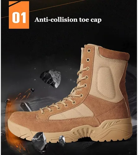 Vista 2 de Zivopah Botas tácticas militares para hombre, botas de trabajo con cremallera lateral, botas de combate duraderas