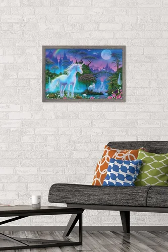 Vista 2 de Trends International Póster de pared de Unicorn Meadow, 14.725 x 22.375 pulgadas, versión enmarcada de madera de granero