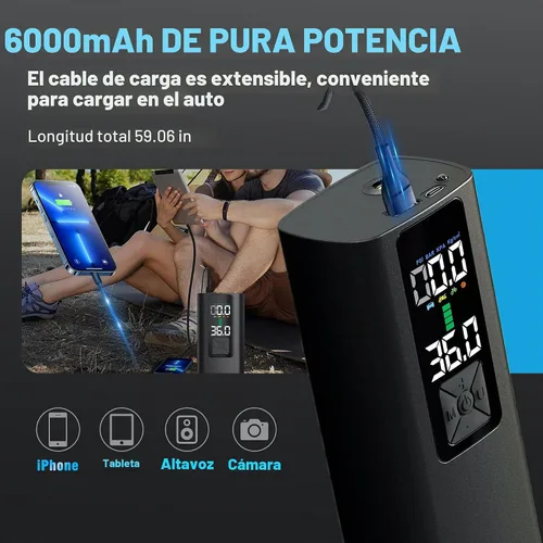 Vista 6 de Inflador de neumáticos, compresor de aire portátil, bomba de aire automática para neumáticos de automóvil, accesorios de automóvil con manómetro