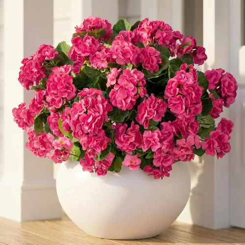 Vista 13 de 4 piezas de plantas falsas para decoración del hogar, flores artificiales, geranios artificiales, flores artificiales para exteriores, ramo de seda