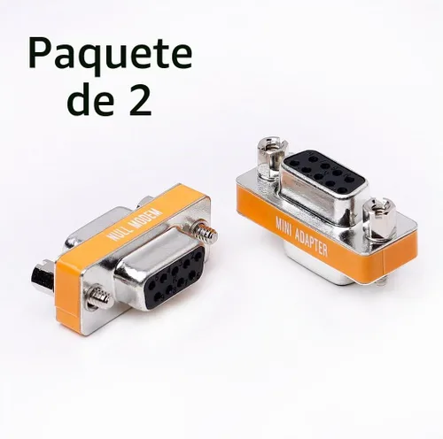 Vista 2 de DB9 - Adaptador de puerto serie de transferencia de datos delgada hembra a hembra para módem nulo, paquete de 2