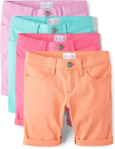 Vista 6 de The Children's Place - Pantalones cortos sólidos para niñas Aguamarina/rosa/amarillo/naranja Brights paquete de 4