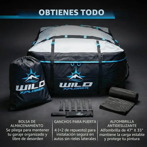 Vista 6 de Portaequipajes para techo – 15 pies cúbicos de largo, impermeable suave cubierta para techo de coche, bolsa de carga resistente con ganchos