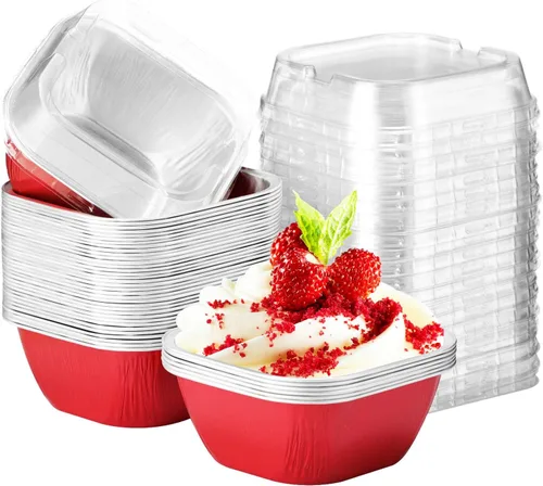 Vista 9 de EUSOAR - Tazas para cupcakes con tapas, 8 onzas, 50 unidades de flan de postres desechables, 3.5 x 2.7 x 1.6 pulgadas con tapas, postres de papel
