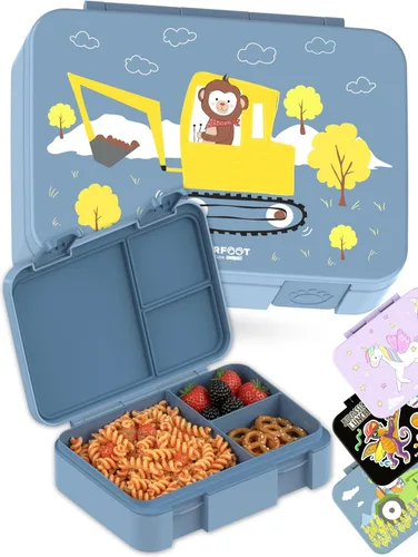 Vista 16 de BEARFOOT Lonchera infantil con compartimentos – Compacta y ligera A prueba de fugas, sin BPA, apta para lavavajillas Diseño dibujado a mano