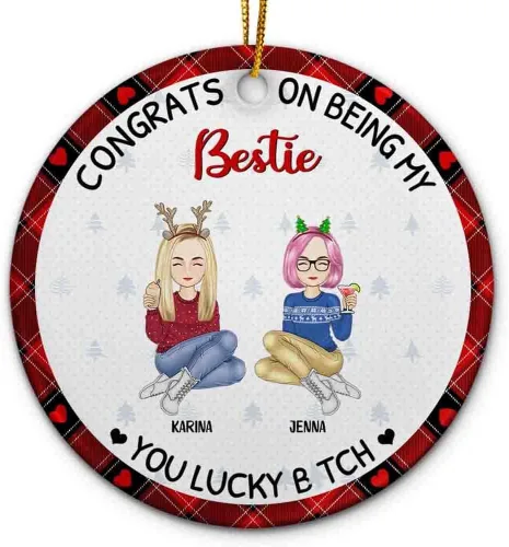 Vista 20 de Adorno personalizado con texto en inglés «Best Friend are Hard to Find Because The Very Best is Already Mine», adorno de Navidad personalizado 2023
