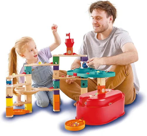 Vista 5 de Hape Juego de 90 piezas de cuadrilla apilable, caja de cubo de mármol para niños de 4 años en adelante con 25 canicas para aprendizaje de vapor