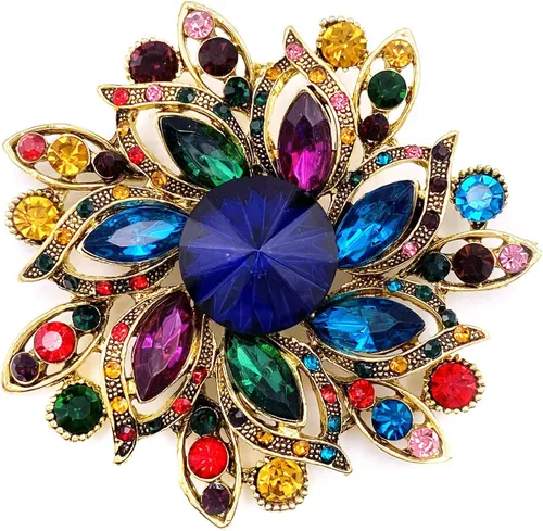Vista 6 de LAXPICOL Broche Vintage de Flores Elegante con Cristales Austríacos para Mujer Negro