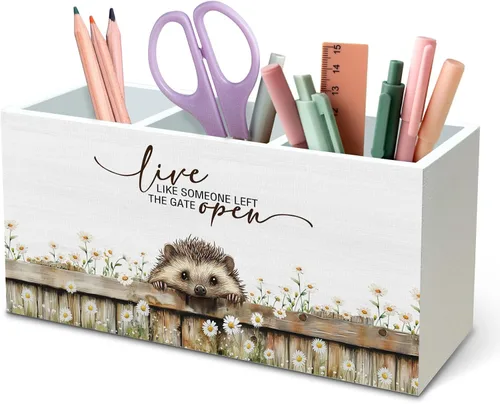 Vista 32 de DILSJ Organizador inspirador de 2 compartimentos para lápices, organizador para escritorio, amantes de los pollos regalos para mujeres, Live Like