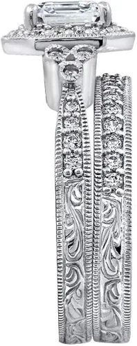 Vista 3 de Tienda Collection Platinum-Plated Sterling Silver Antique Ring set with Asscher-Cut Infinite Elements Cubic Zirconia