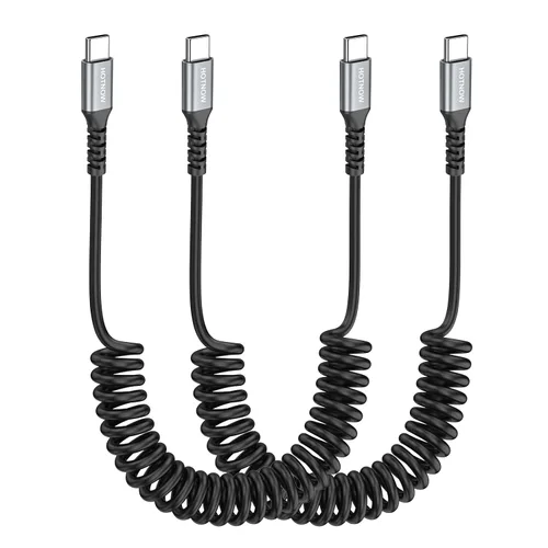 Vista 8 de Cable USB C a USB C en espiral corto de 1 pie, paquete de 2 unidades, cable