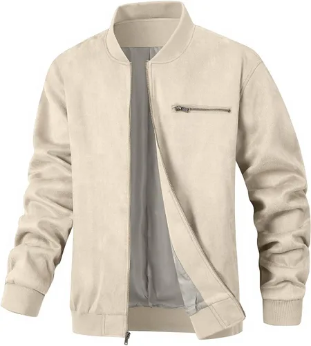 Vista 7 de Chaqueta bomber de gamuza para hombre, casual, ligera, vintage, abrigo universitario