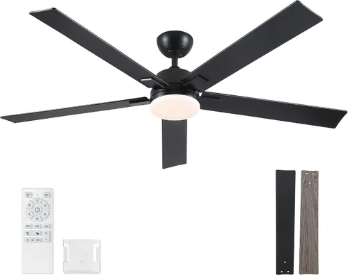 Vista 20 de Ventiladores de techo de 42 pulgadas con luces y control remoto, ventilador de techo negro con 5 aspas, motor DC reversible de 6 velocidades, LED