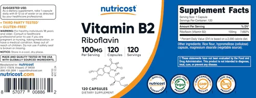 Vista 7 de Nutricost Vitamina B2 (riboflavina) 100 mg, 120 cápsulas, sin gluten y sin OMG (paquete de 2)