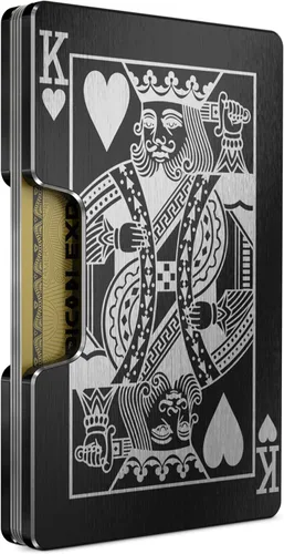 Vista 15 de Cartera de aluminio grabada para hombre, clip delgado para dinero y tarjetero con acabado grabado. Bloqueo RFID mejorado, carteras compactas, únicas