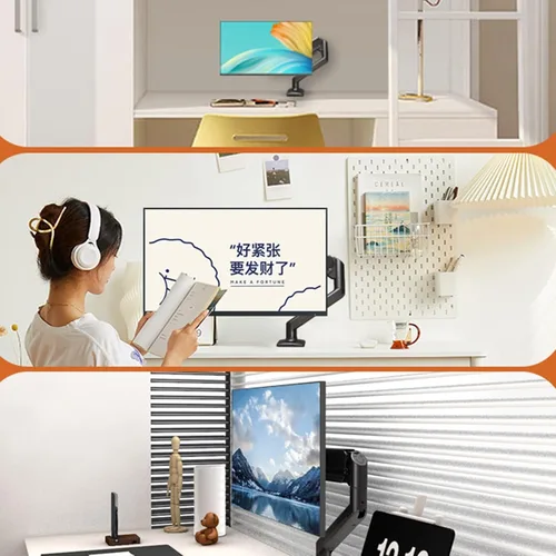 Vista 7 de Soporte de escritorio de brazo de monitor único para monitor de pantalla de 17-32 pulgadas, abrazadera de brazo de altura ajustable, rotación de 360