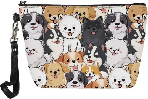 Vista 29 de Howilath Abstract Art Cat Cosmetic Pouch for Women PU Leather Toiletry Storage Bag Trapezoid Makeup Bags with Wrist Strap