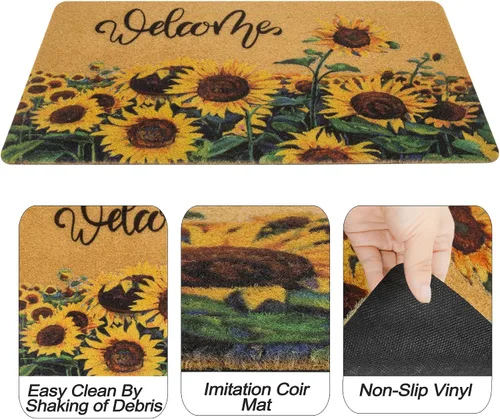 Vista 5 de IZUS Felpudo de bienvenida floral con diseño de girasoles de primavera de verano con flores de sol, antideslizantes, para puerta delantera, porche