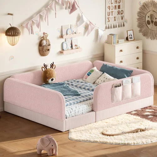 Vista 11 de Bellemave Twin Size Corduroy Upholstered Montessori Floor Bed Frame,Beige
